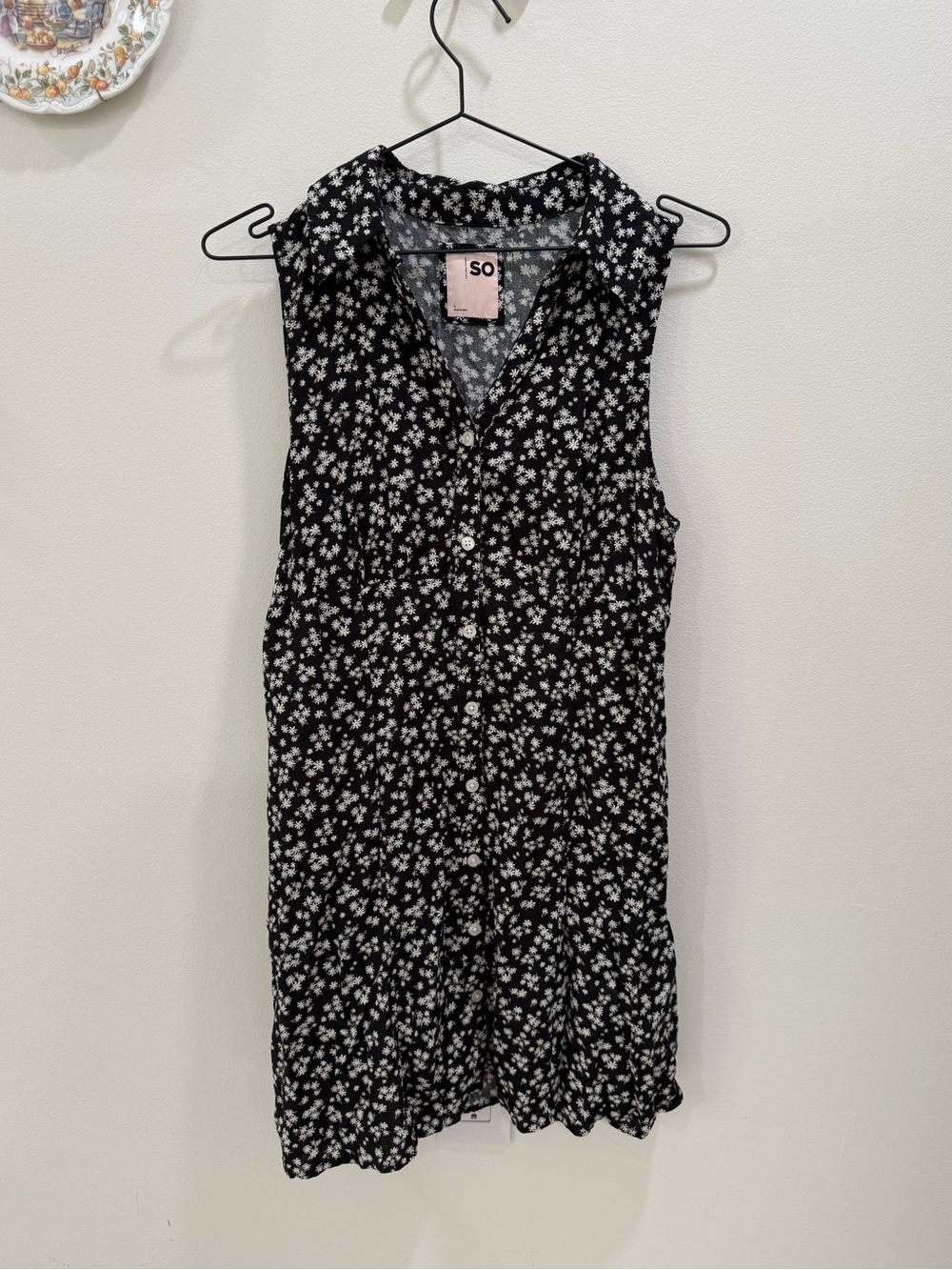 Vintage Style Sleeveless Black Daisy Button Up Dress - SO Brand Size L